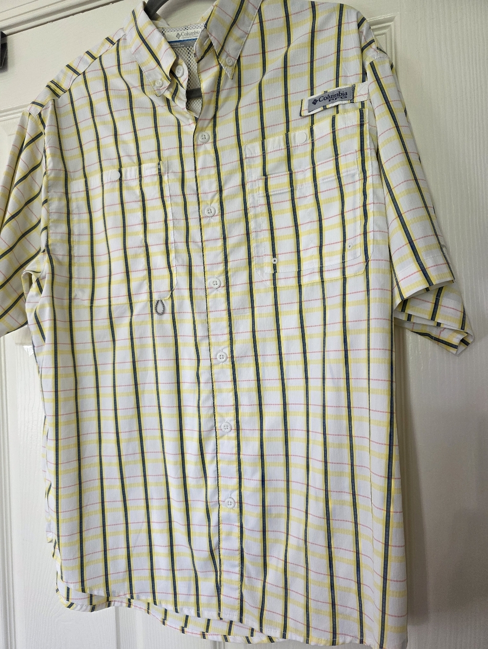 Columbia PFG Mens Fishing Shirt Short Sleeve Button Down Vented Plaid Medium